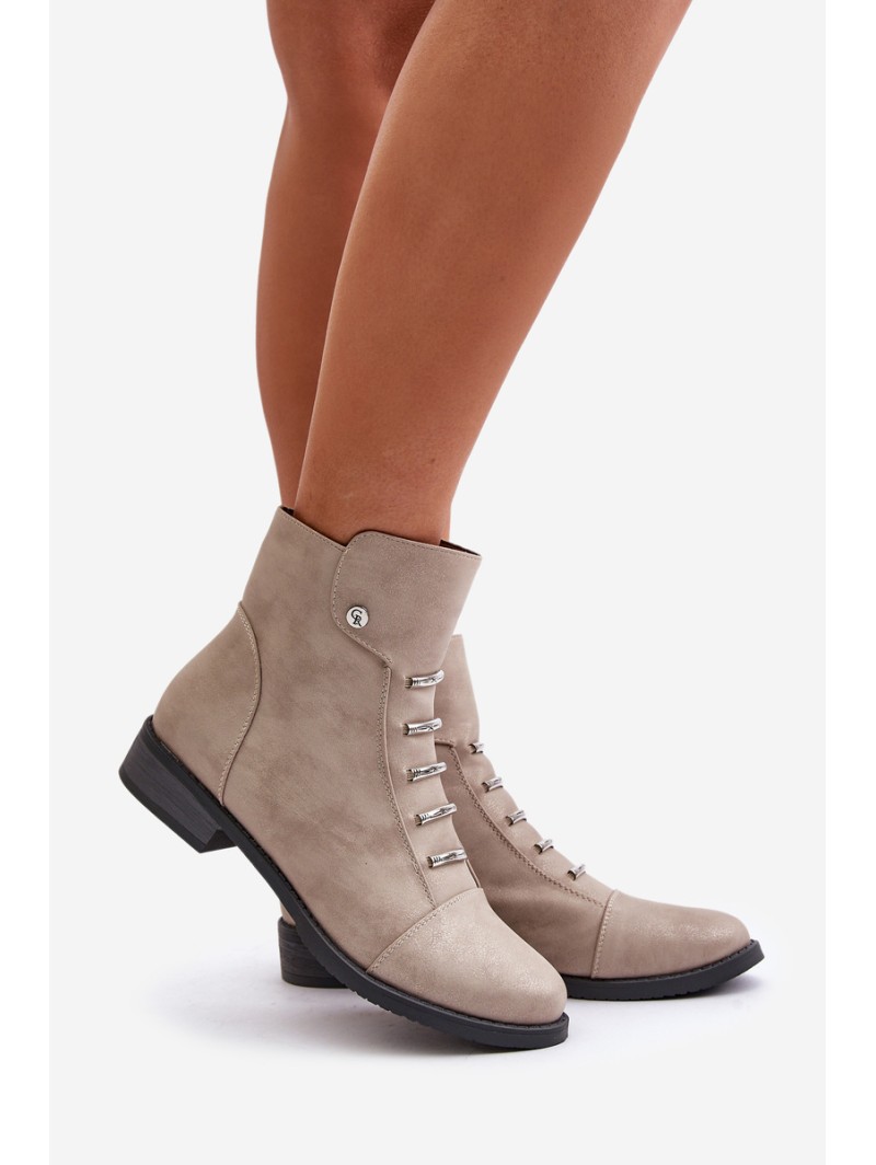 Warm Women's Ankle Boots with Flat Heel Beige Labise