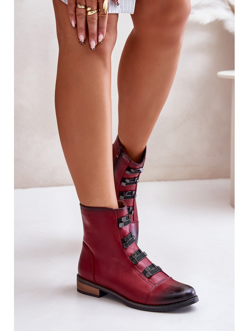 Warm Women's Ankle Boots with Zipper Burgundy Evalith