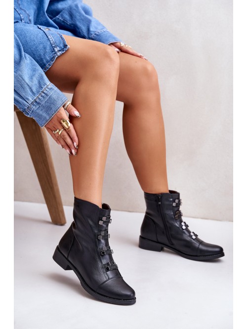Warm Women's Ankle Boots with Zipper Black Evalith