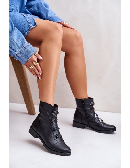 Warm Women's Ankle Boots with Zipper Black Evalith