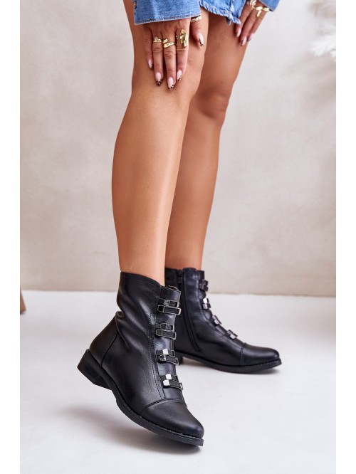Warm Women's Ankle Boots with Zipper Black Evalith 2