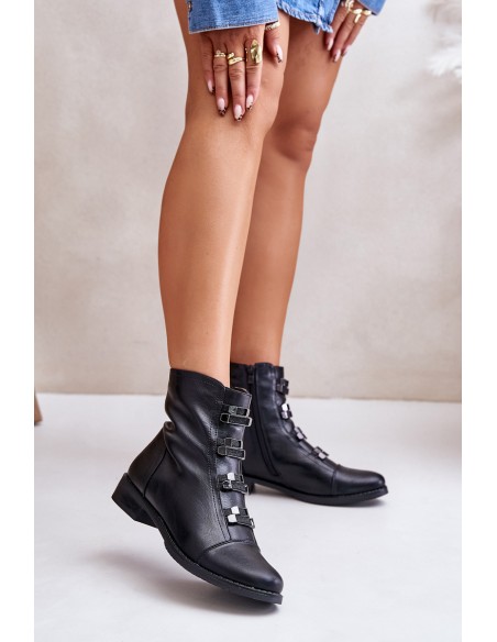 Warm Women's Ankle Boots with Zipper Black Evalith