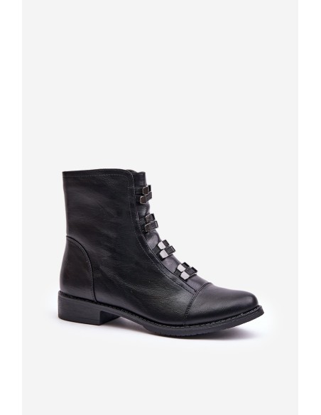 Warm Women's Ankle Boots with Zipper Black Evalith
