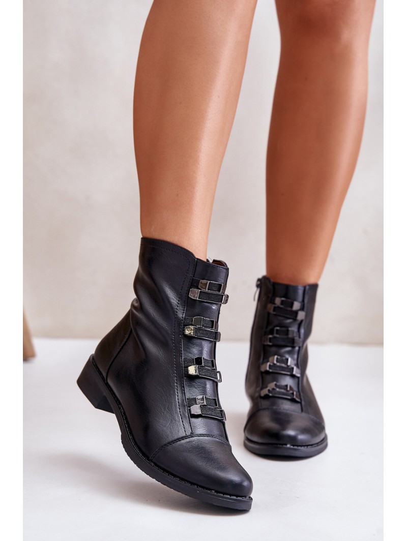 Warm Women's Ankle Boots with Zipper Black Evalith