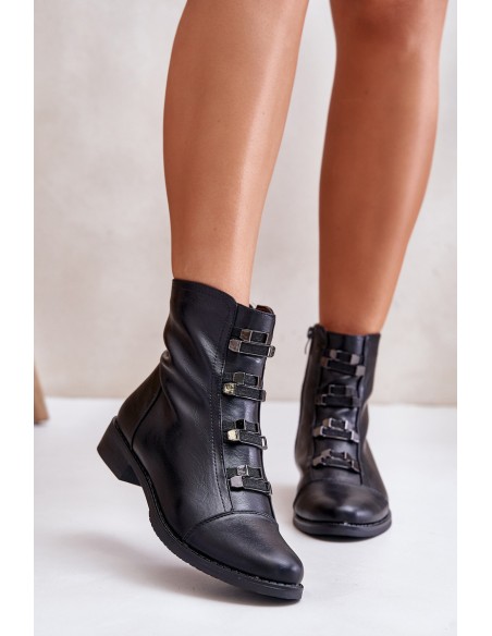 Warm Women's Ankle Boots with Zipper Black Evalith
