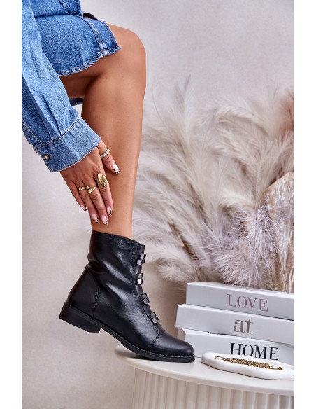 Warm Women's Ankle Boots with Zipper Black Evalith