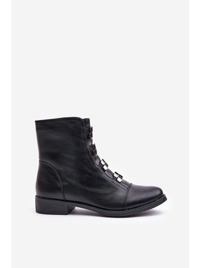Warm Women's Ankle Boots with Zipper Black Evalith