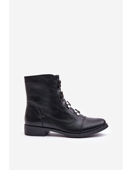 Warm Women's Ankle Boots with Zipper Black Evalith
