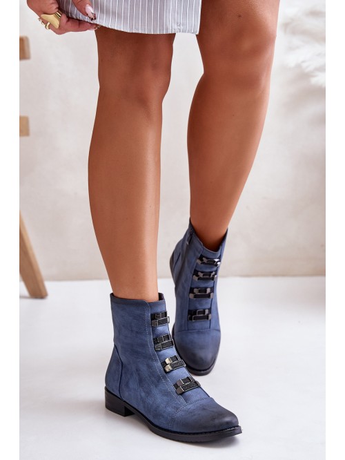 Warm Women's Zip Ankle Boots Blue Evalith