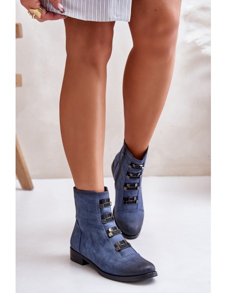 Warm Women's Zip Ankle Boots Blue Evalith