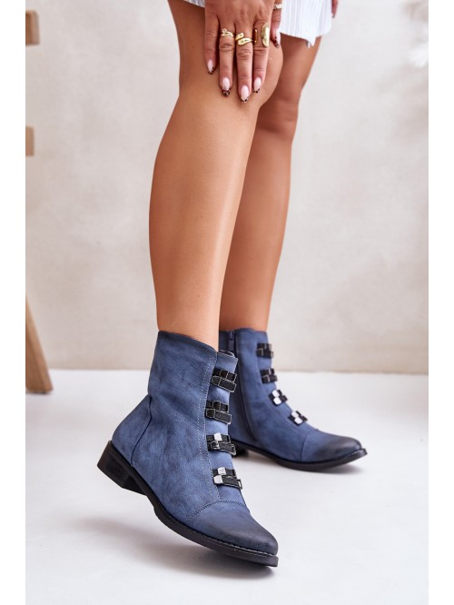 Warm Women's Zip Ankle Boots Blue Evalith 2