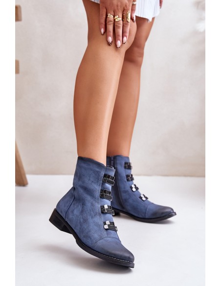 Warm Women's Zip Ankle Boots Blue Evalith