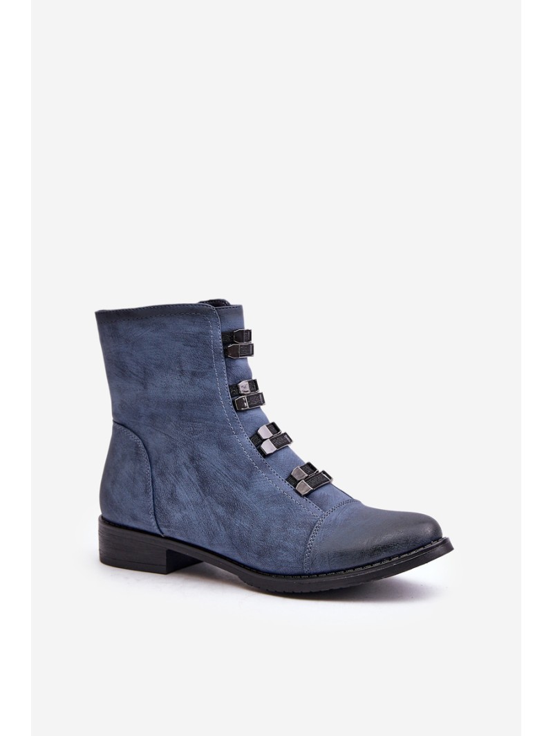 Warm Women's Zip Ankle Boots Blue Evalith