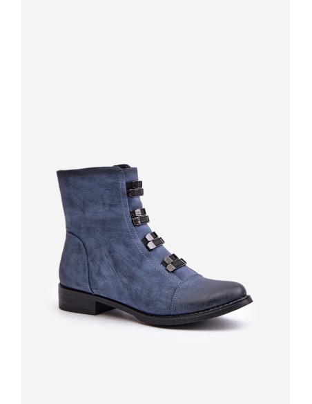 Warm Women's Zip Ankle Boots Blue Evalith