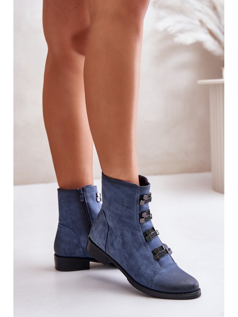 Warm Women's Zip Ankle Boots Blue Evalith