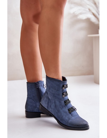 Warm Women's Zip Ankle Boots Blue Evalith