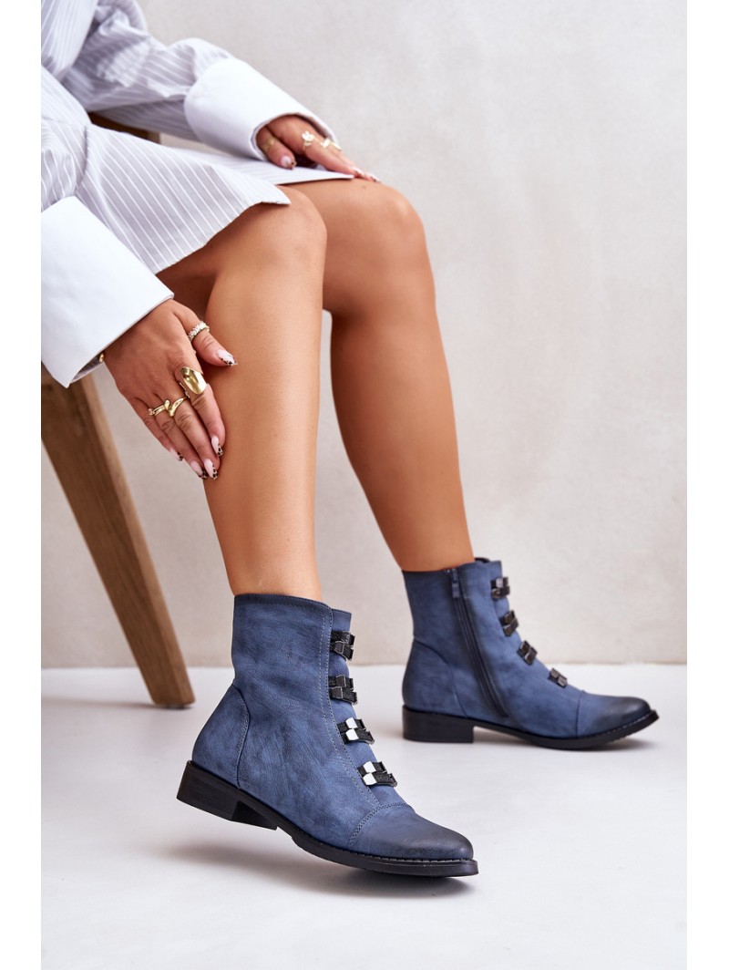 Warm Women's Zip Ankle Boots Blue Evalith