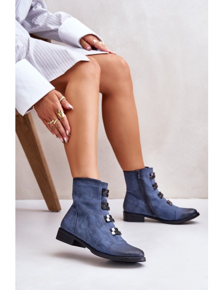 Warm Women's Zip Ankle Boots Blue Evalith