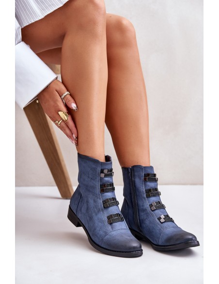 Warm Women's Zip Ankle Boots Blue Evalith