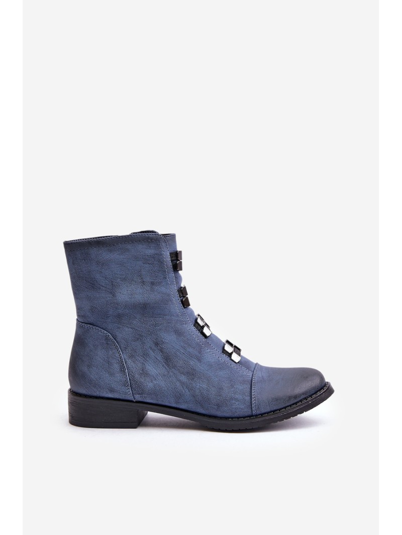 Warm Women's Zip Ankle Boots Blue Evalith