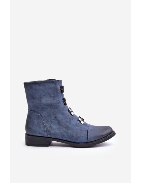 Warm Women's Zip Ankle Boots Blue Evalith