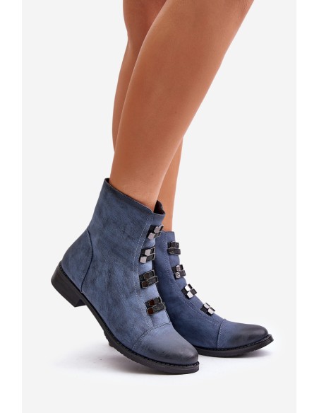 Warm Women's Zip Ankle Boots Blue Evalith
