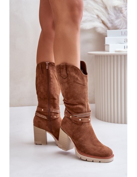 Women's Calf-High Heeled Insulated Boots Camel Ivanelis