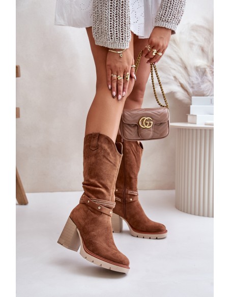 Women's Calf-High Heeled Insulated Boots Camel Ivanelis