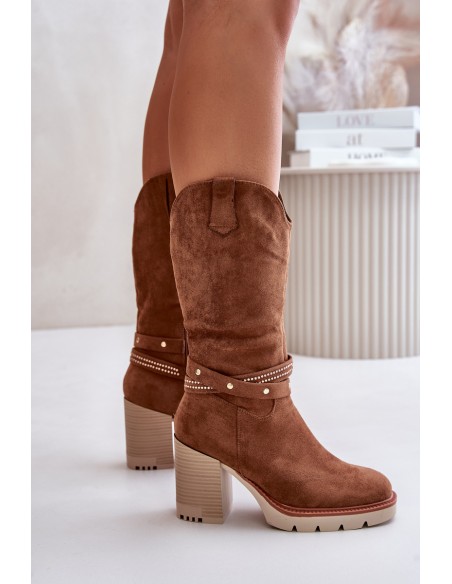 Women's Calf-High Heeled Insulated Boots Camel Ivanelis