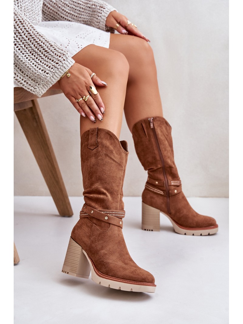 Women's Calf-High Heeled Insulated Boots Camel Ivanelis