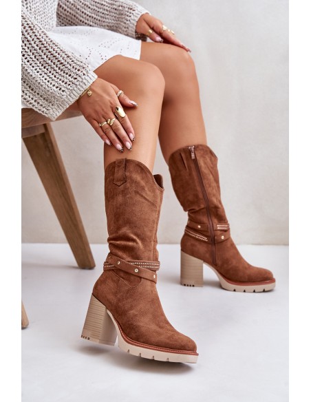 Women's Calf-High Heeled Insulated Boots Camel Ivanelis