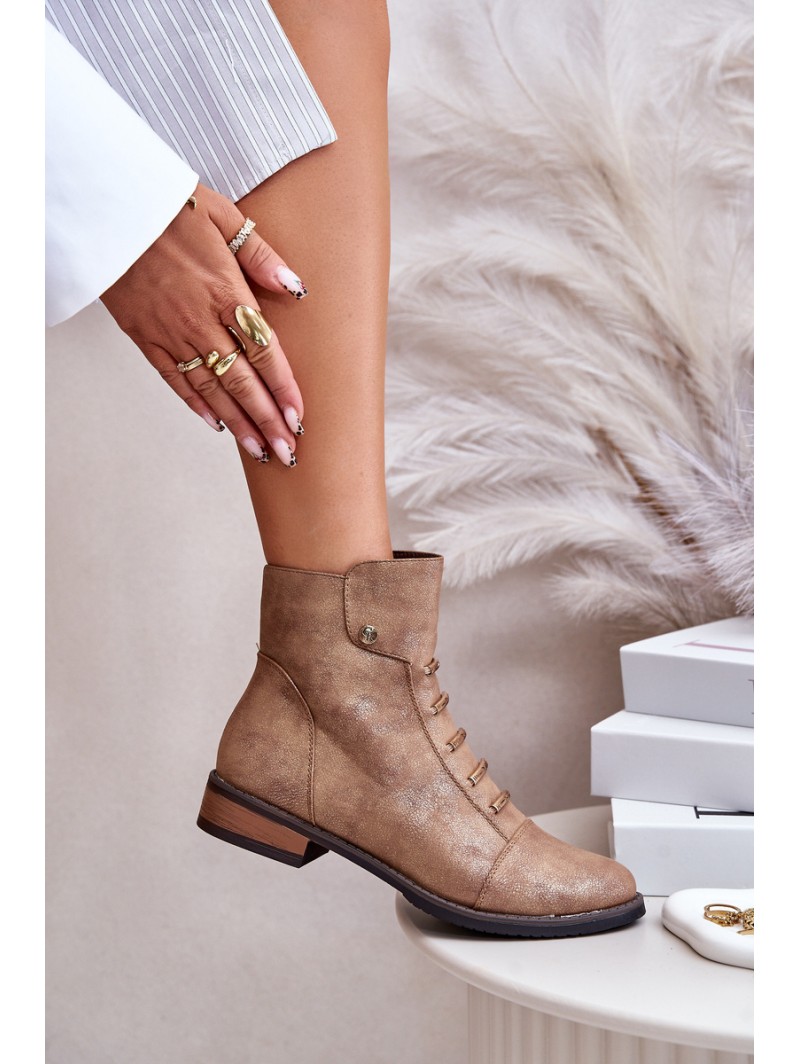 Warm Women's Ankle Boots on Flat Heel Gold Labise
