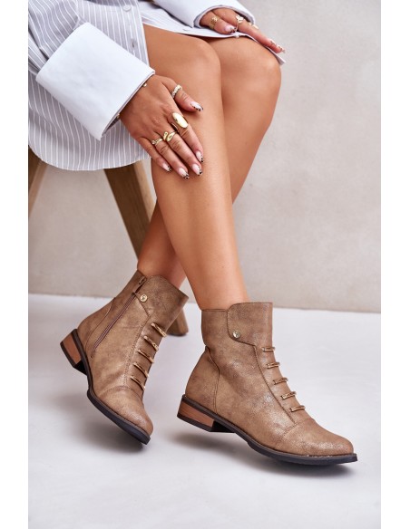 Warm Women's Ankle Boots on Flat Heel Gold Labise