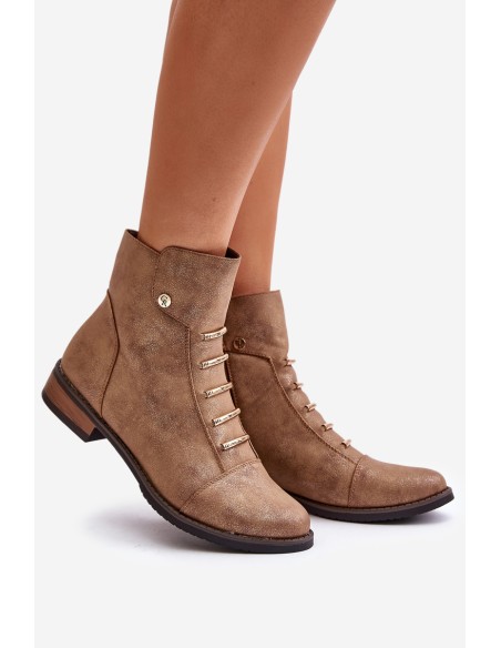 Warm Women's Ankle Boots on Flat Heel Gold Labise