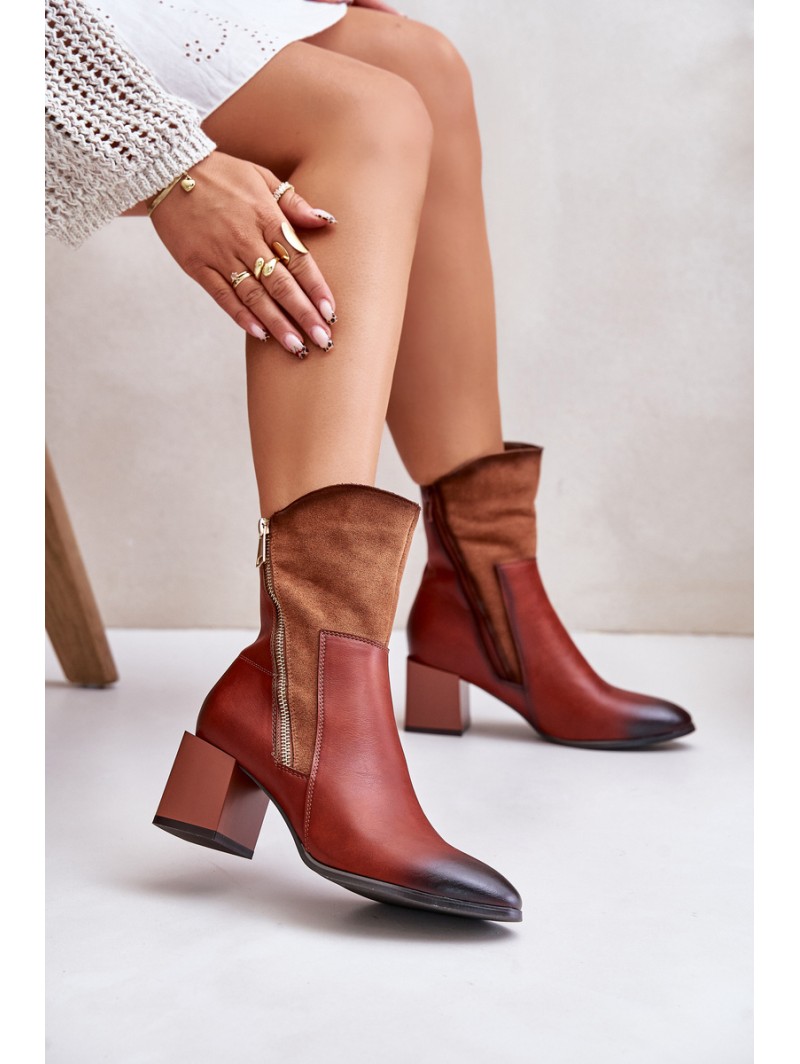 Warm Ladies Heeled Booties Brown Relabina