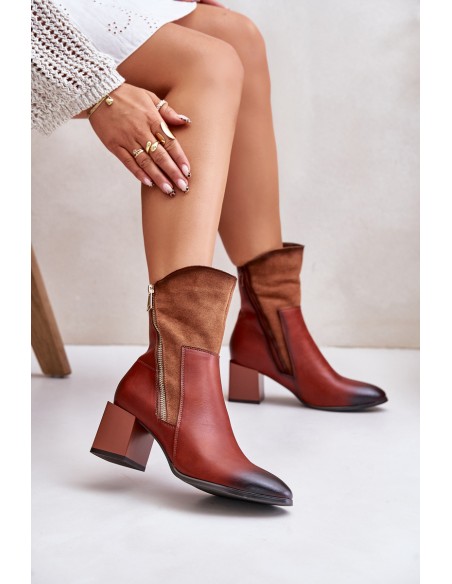 Warm Ladies Heeled Booties Brown Relabina