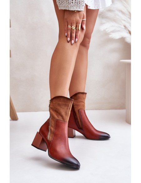 Warm Ladies Heeled Booties Brown Relabina