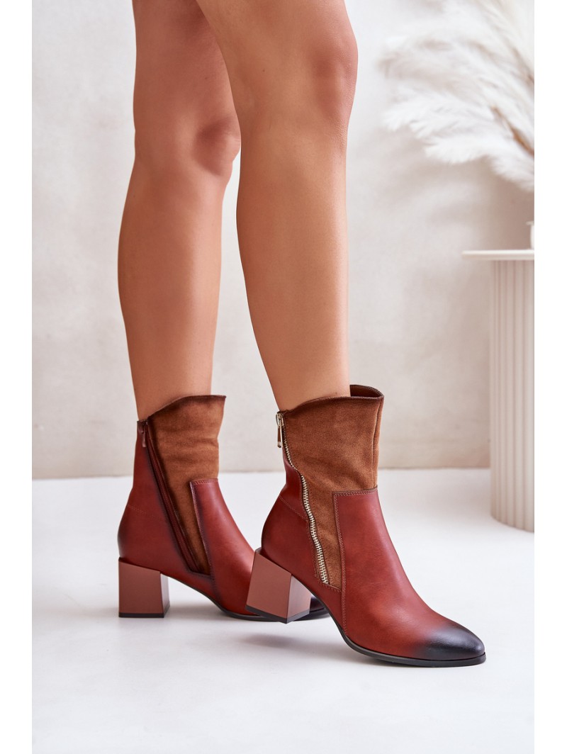 Warm Ladies Heeled Booties Brown Relabina