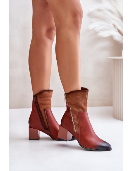 Warm Ladies Heeled Booties Brown Relabina