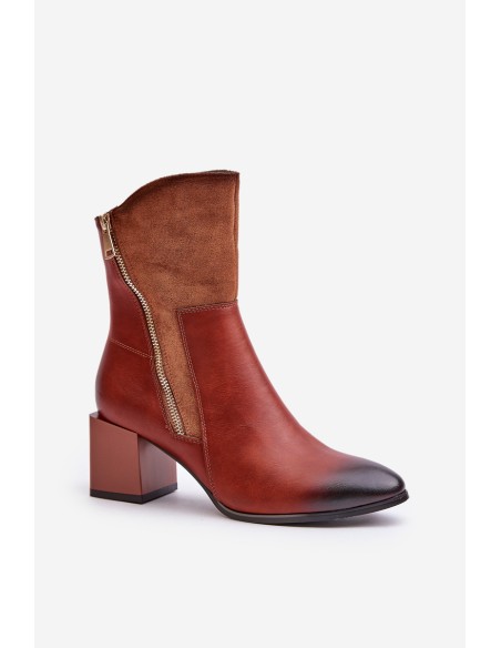 Warm Ladies Heeled Booties Brown Relabina