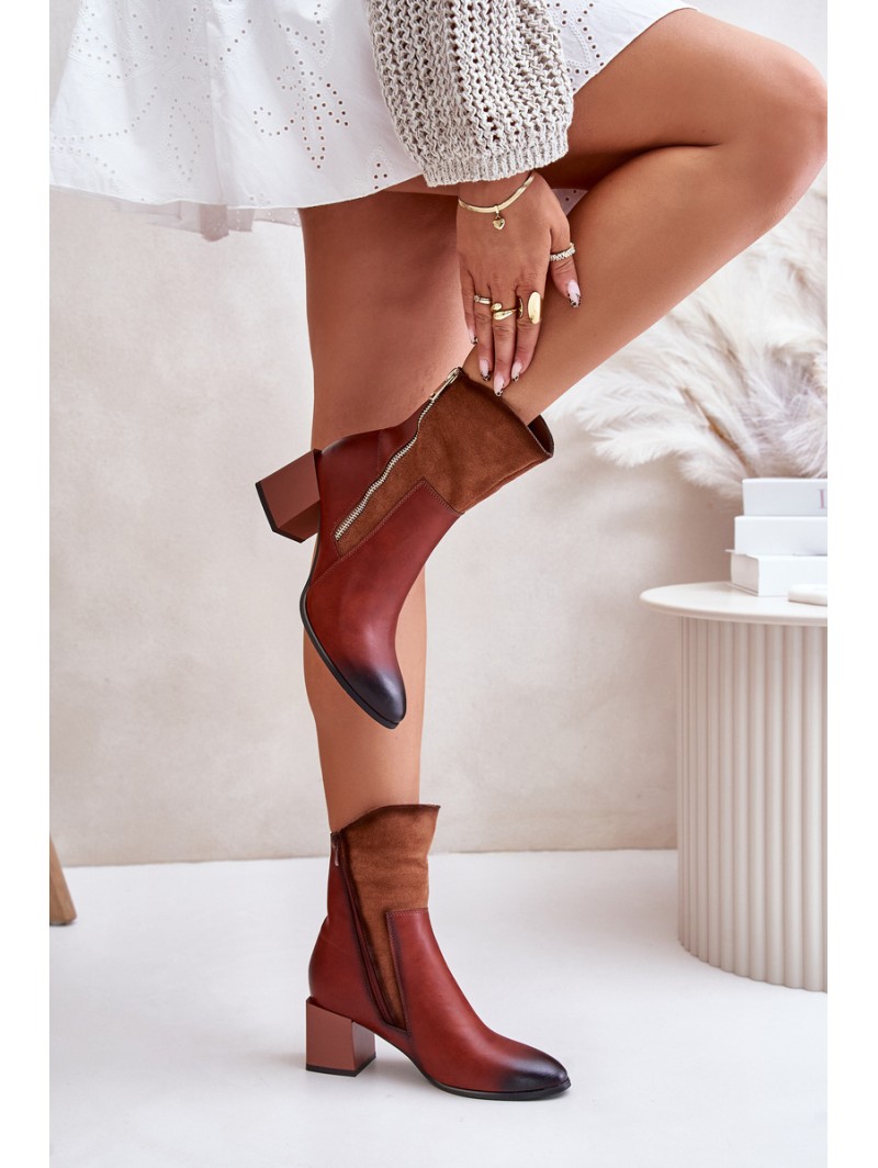 Warm Ladies Heeled Booties Brown Relabina