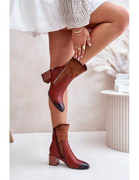 Warm Ladies Heeled Booties Brown Relabina