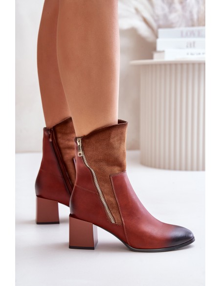 Warm Ladies Heeled Booties Brown Relabina