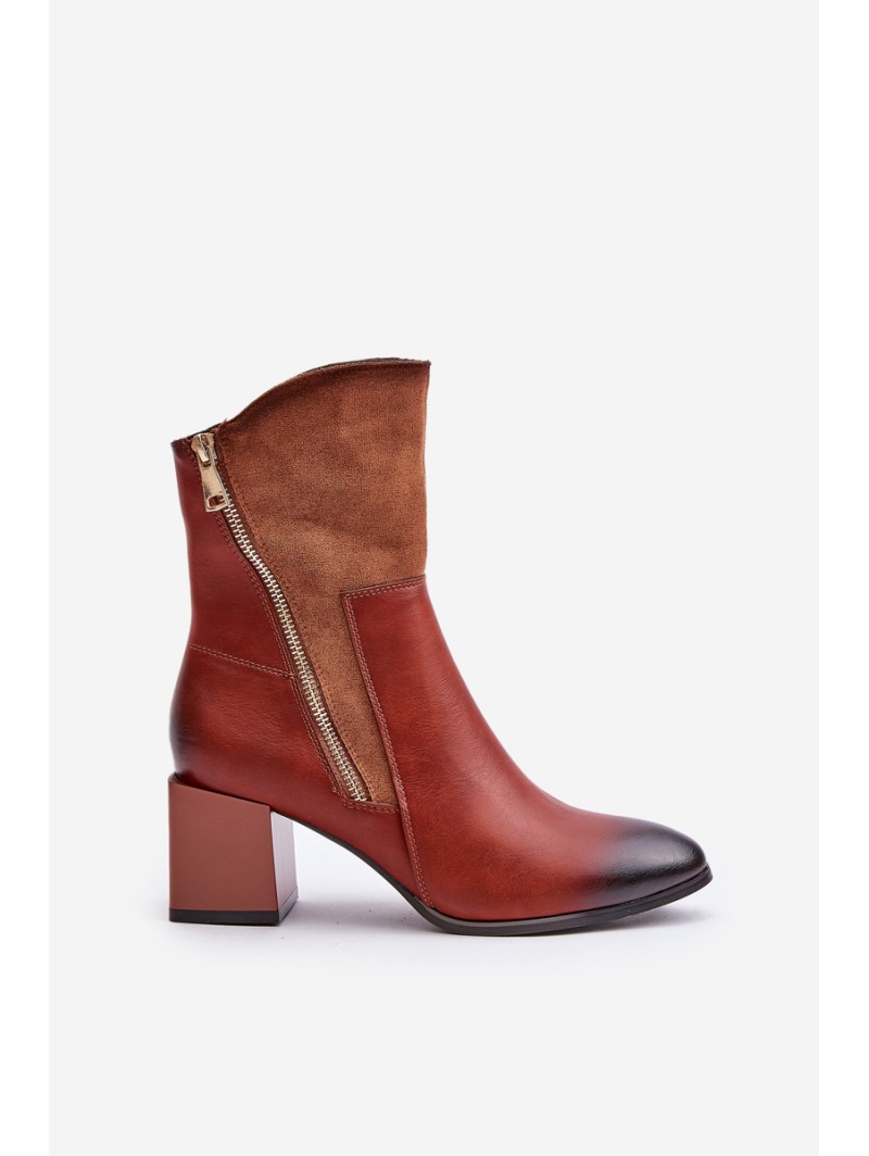 Warm Ladies Heeled Booties Brown Relabina