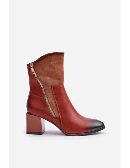 Warm Ladies Heeled Booties Brown Relabina