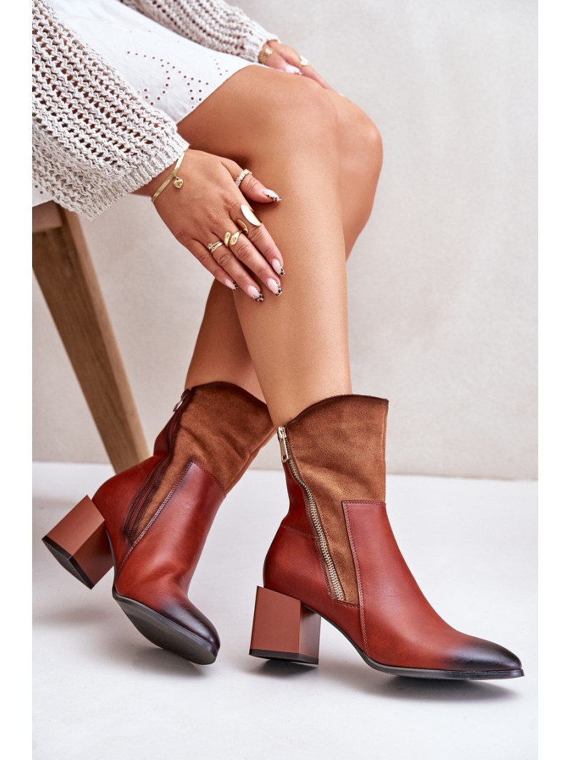 Warm Ladies Heeled Booties Brown Relabina
