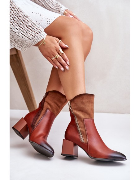 Warm Ladies Heeled Booties Brown Relabina