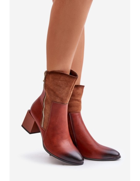 Warm Ladies Heeled Booties Brown Relabina
