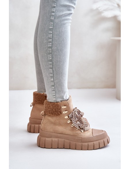 Women's Insulated Platform Ankle Boots Brown Alcyhen