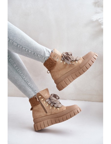 Women's Insulated Platform Ankle Boots Brown Alcyhen
